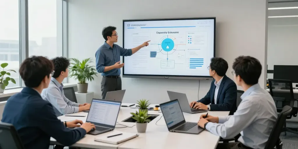 IT Sicherheitsberatung Frankfurt: Team von IT-Sicherheitsexperten diskutiert Strategien in modernem Büro.